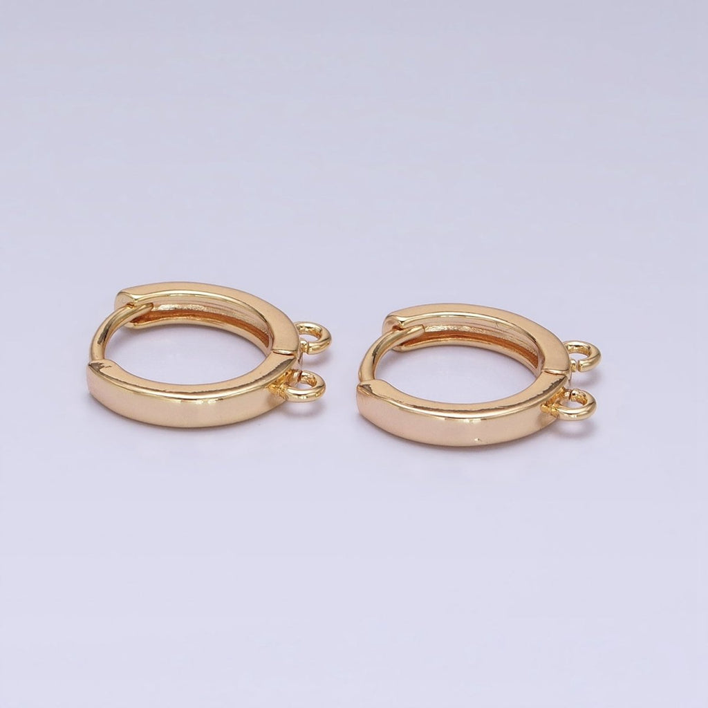 16K Gold plated 13.5mm Thin Double Open Loop Huggie Earrings Supply in Gold & Silver | Z-225 Z-226 - DLUXCA
