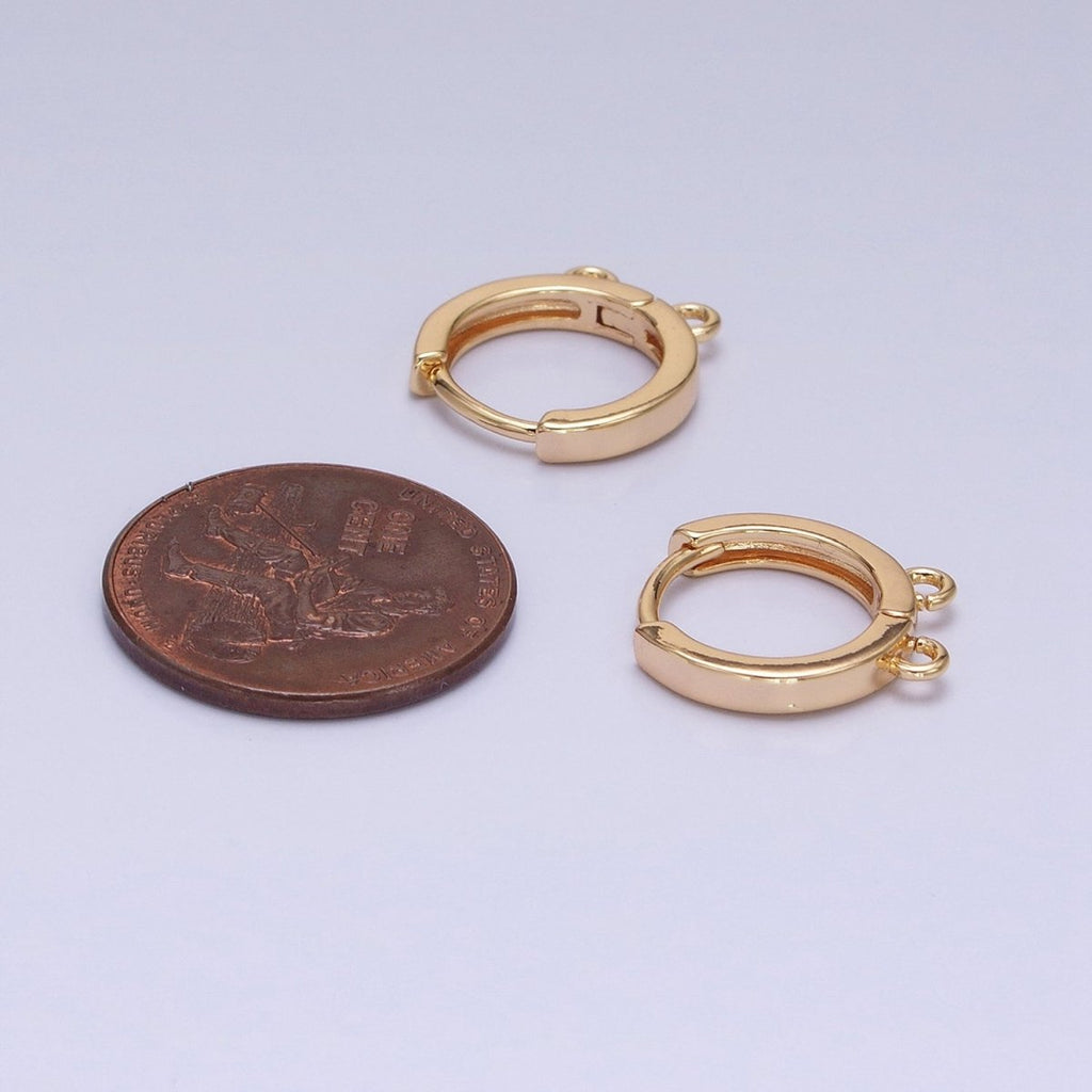 16K Gold plated 13.5mm Thin Double Open Loop Huggie Earrings Supply in Gold & Silver | Z-225 Z-226 - DLUXCA