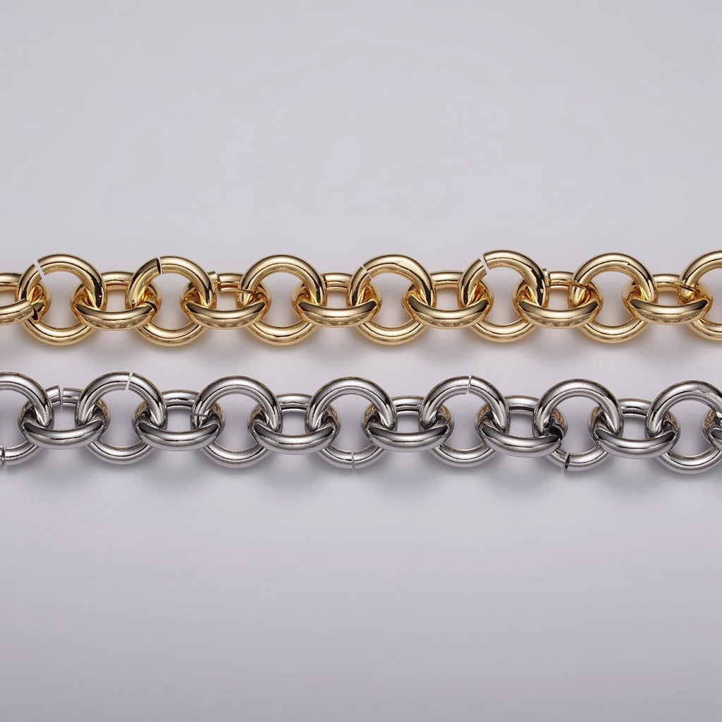 16K Gold plated 13mm Rolo Statement Unfinished Chain by Yard in Gold & Silver | ROLL-1189 ROLL-1190 Clearance Pricing