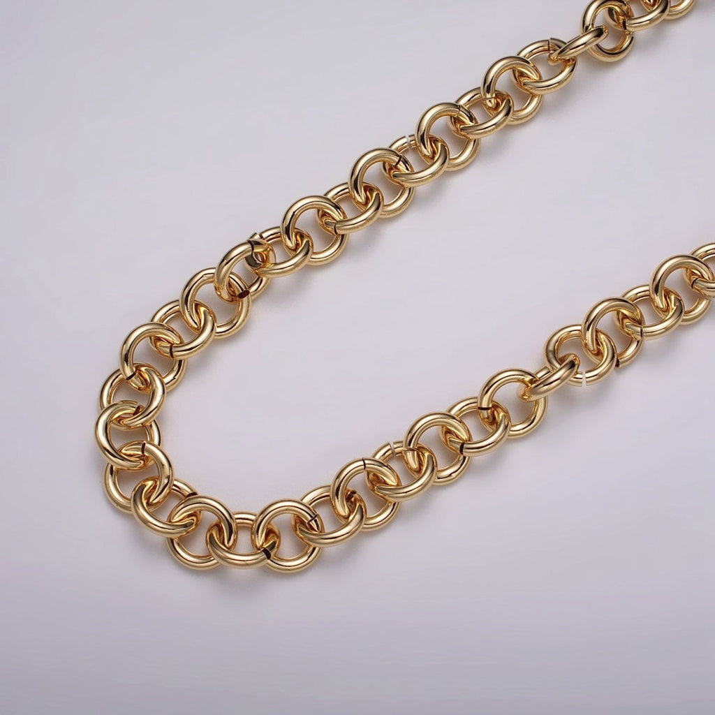 16K Gold plated 13mm Rolo Statement Unfinished Chain by Yard in Gold & Silver | ROLL-1189 ROLL-1190 Clearance Pricing