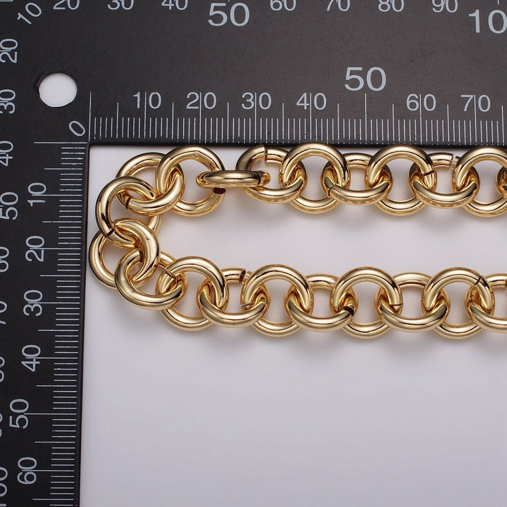 16K Gold plated 13mm Rolo Statement Unfinished Chain by Yard in Gold & Silver | ROLL-1189 ROLL-1190 Clearance Pricing