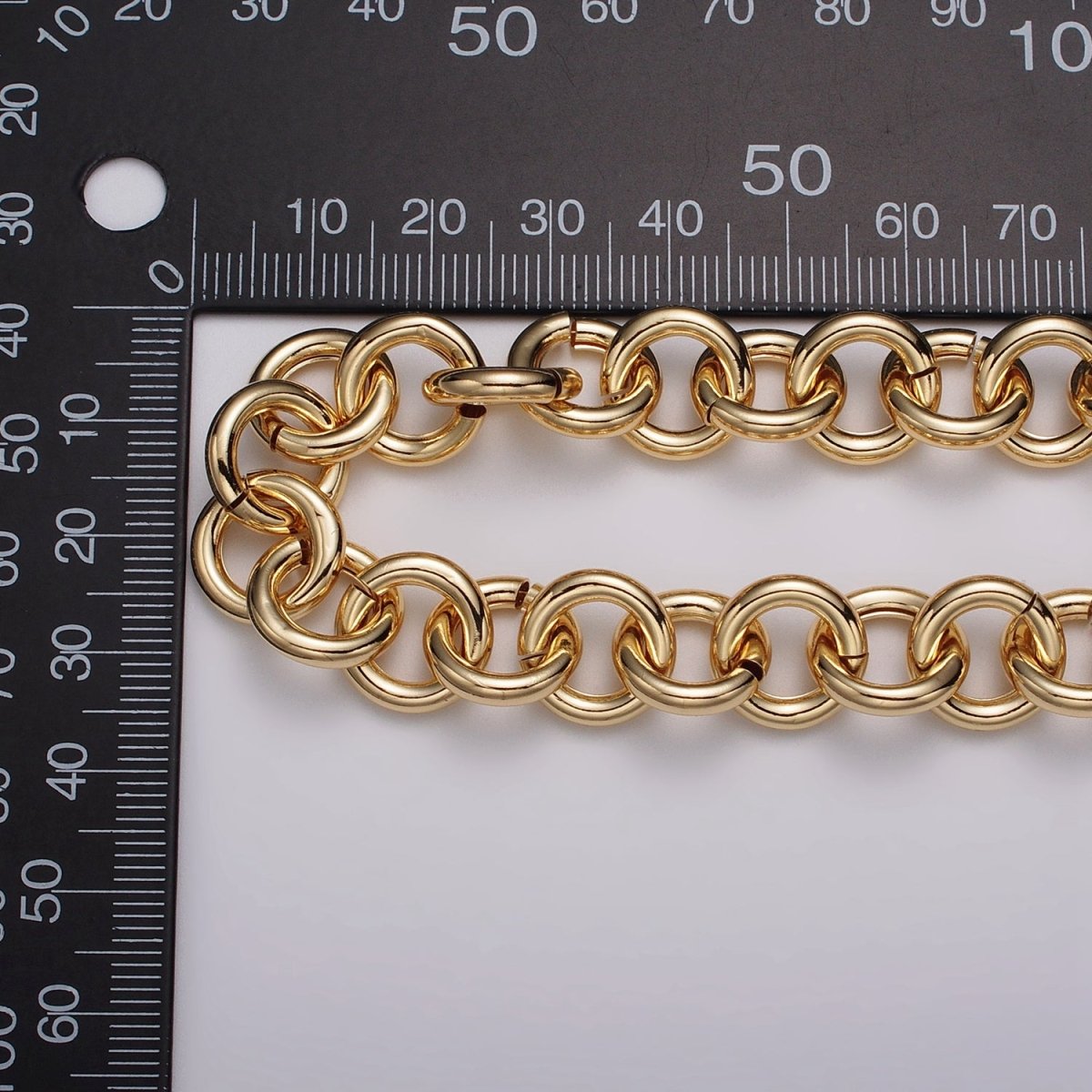 16K Gold plated 13mm Rolo Statement Unfinished Chain by Yard in Gold & Silver | ROLL-1189 ROLL-1190 Clearance Pricing