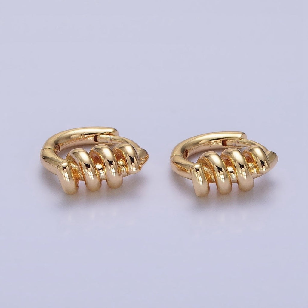 16K Gold plated 13mm Triple Spiral Band Huggie Earrings in Gold & Silver | AD1096 AD1097