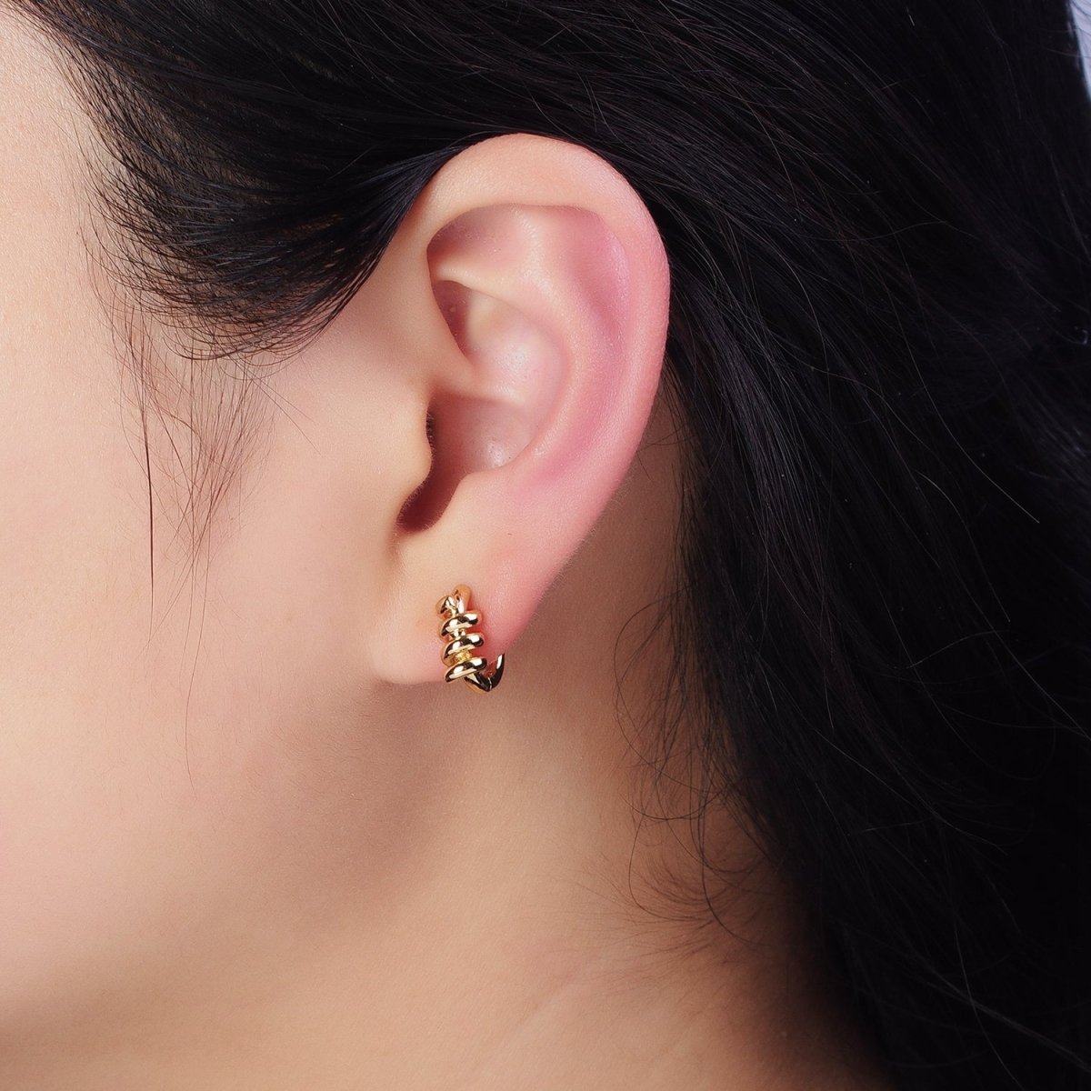 16K Gold plated 13mm Triple Spiral Band Huggie Earrings in Gold & Silver | AD1096 AD1097