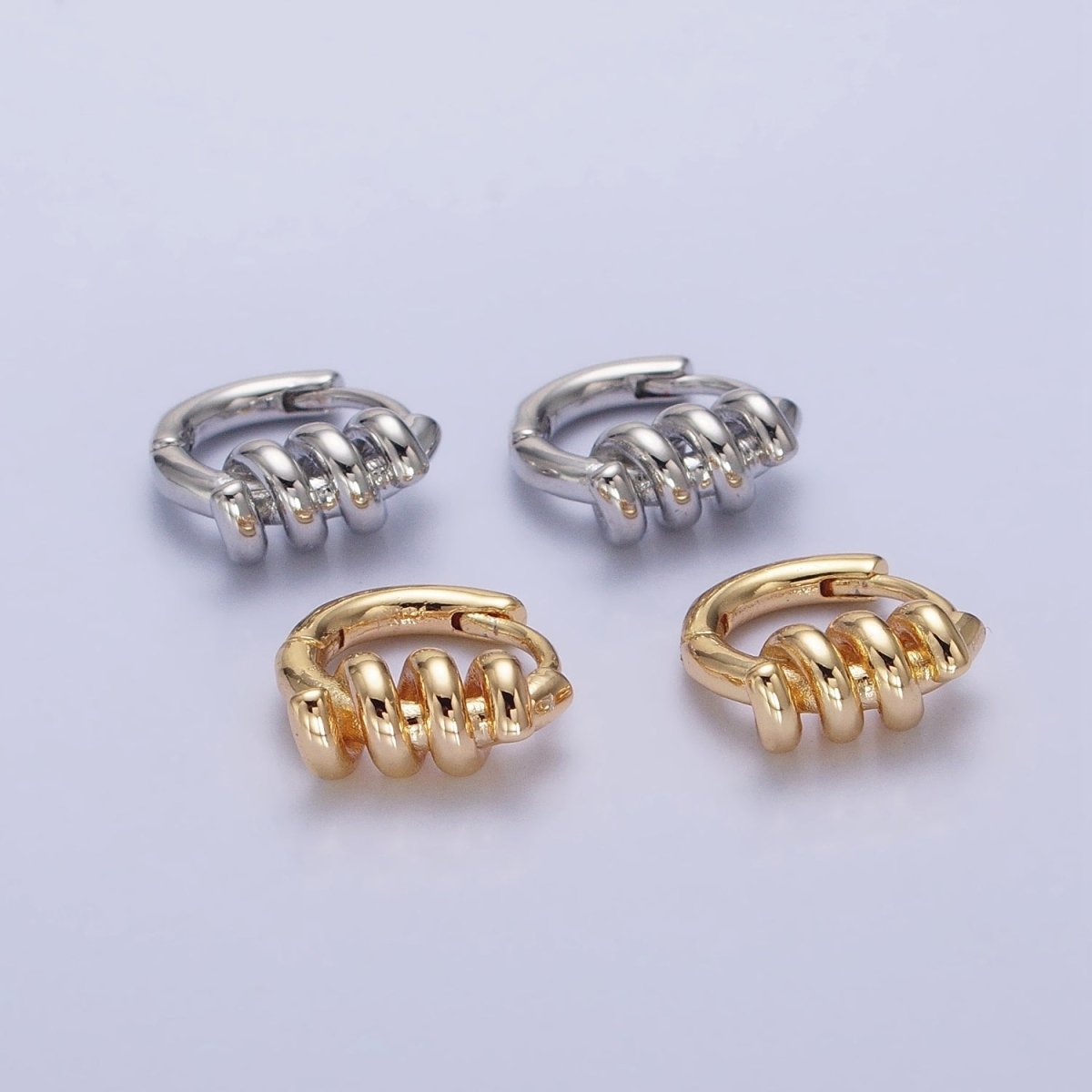 16K Gold plated 13mm Triple Spiral Band Huggie Earrings in Gold & Silver | AD1096 AD1097