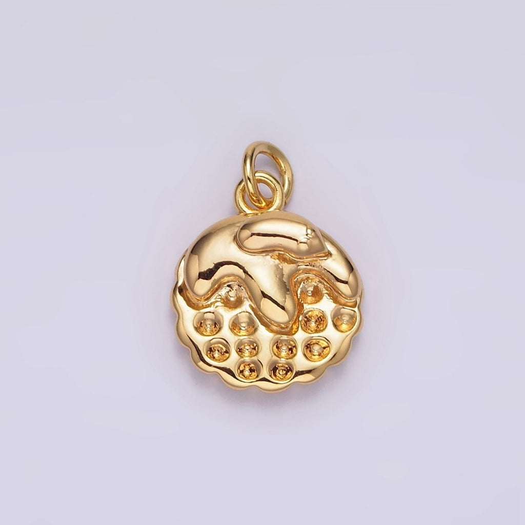 16K Gold plated 14mm Beaded Molten Drip Round Charm | AG107 - DLUXCA
