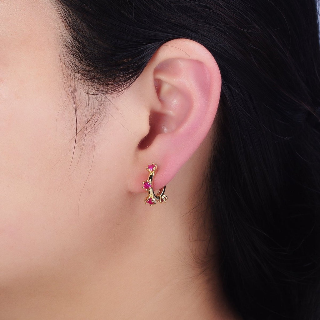 16K Gold plated 15.5mm Fuchsia CZ Dotted Outline Huggie Earrings in Silver & Gold | AB654 AD1300