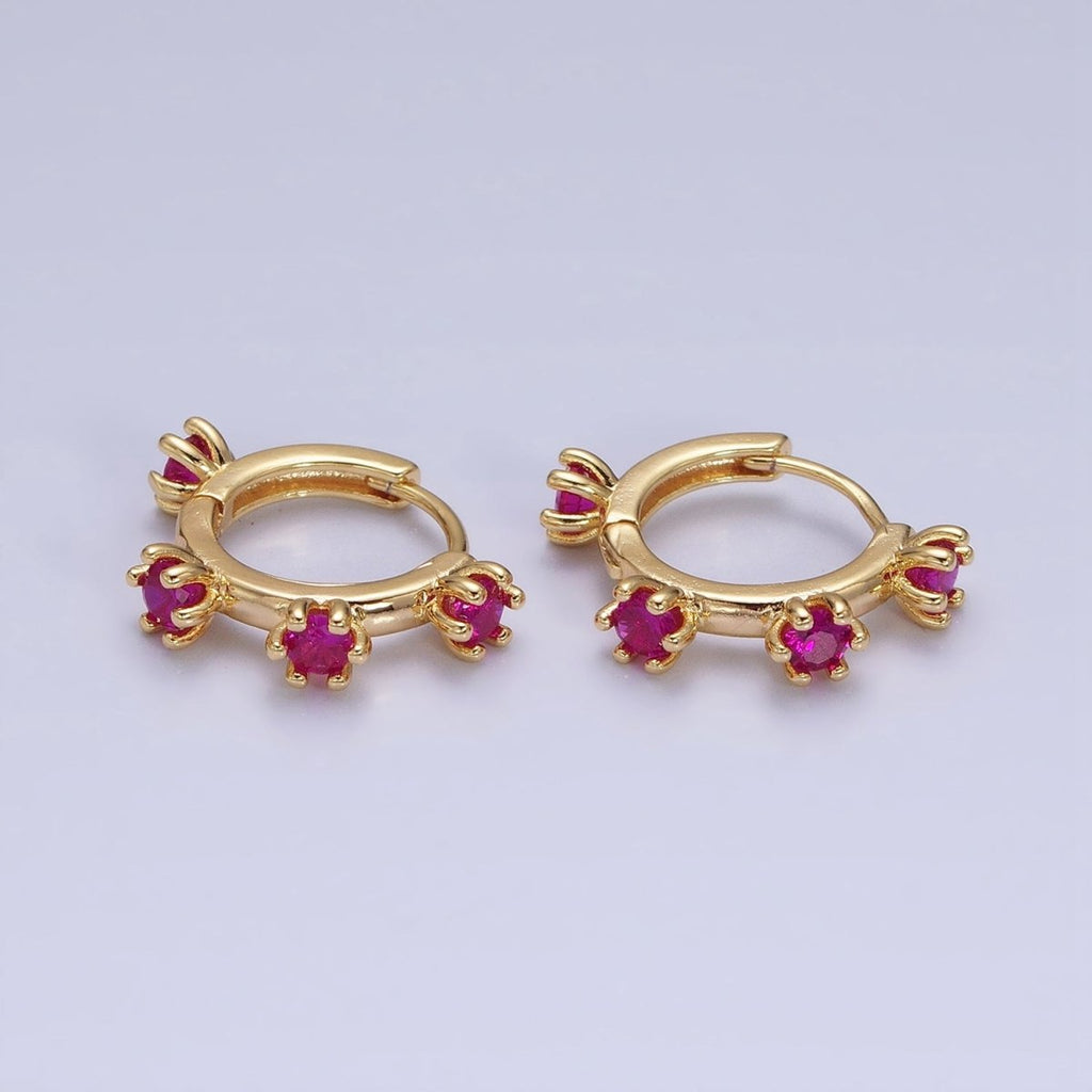 16K Gold plated 15.5mm Fuchsia CZ Dotted Outline Huggie Earrings in Silver & Gold | AB654 AD1300