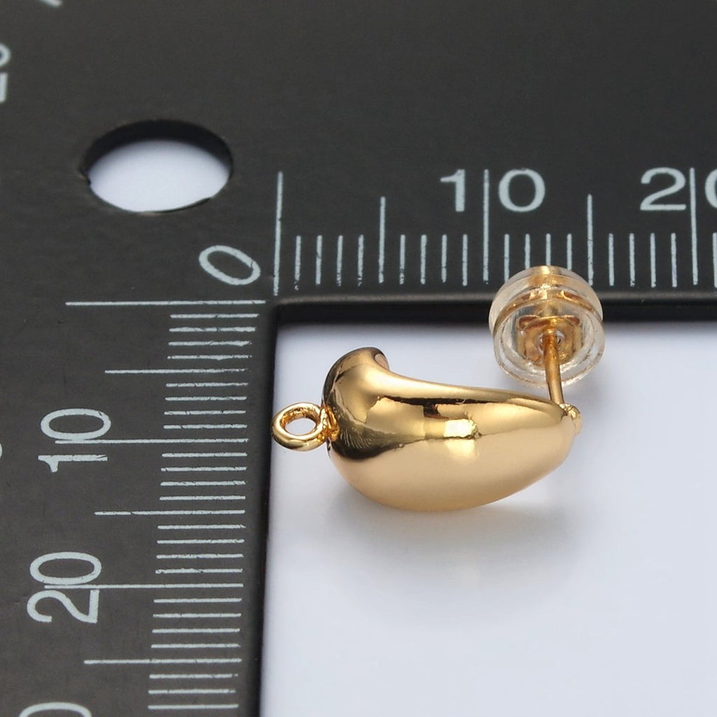 16K Gold plated 15mm Dome J-Shaped Hoop Open Loop Earrings Findings in Gold & Silver | Z827 Z828