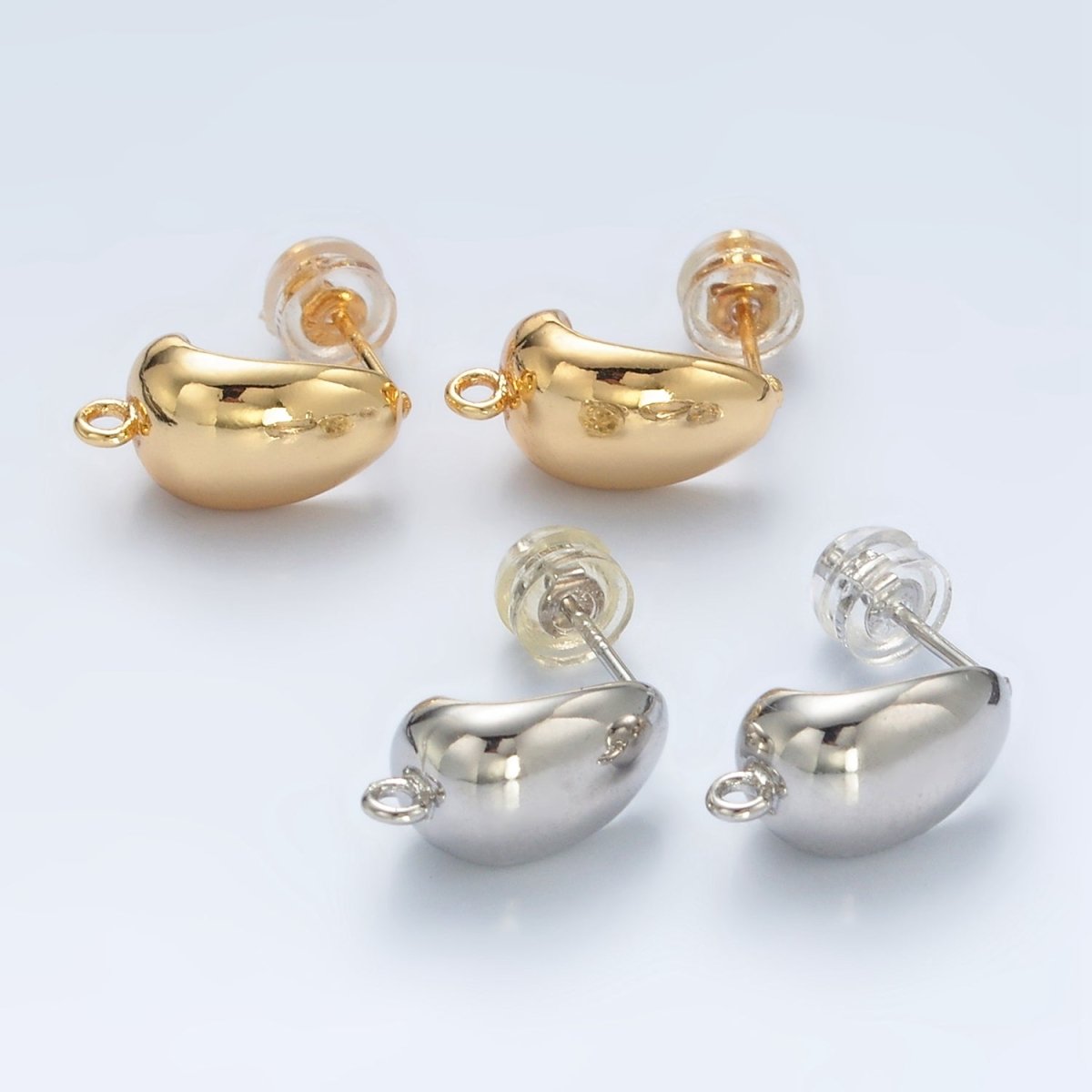 16K Gold plated 15mm Dome J-Shaped Hoop Open Loop Earrings Findings in Gold & Silver | Z827 Z828