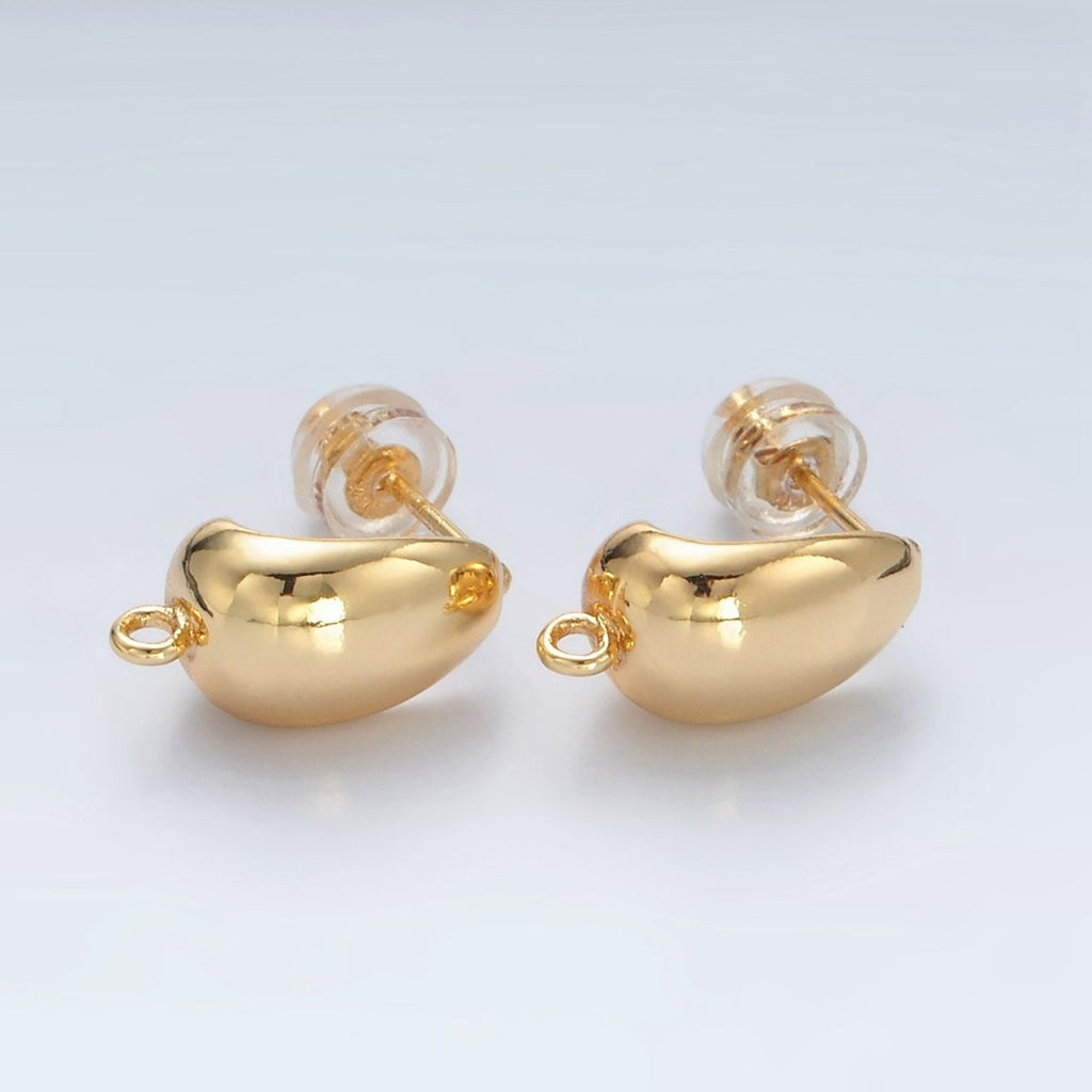 16K Gold plated 15mm Dome J-Shaped Hoop Open Loop Earrings Findings in Gold & Silver | Z827 Z828