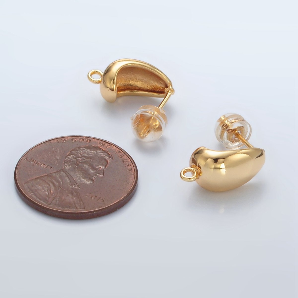 16K Gold plated 15mm Dome J-Shaped Hoop Open Loop Earrings Findings in Gold & Silver | Z827 Z828