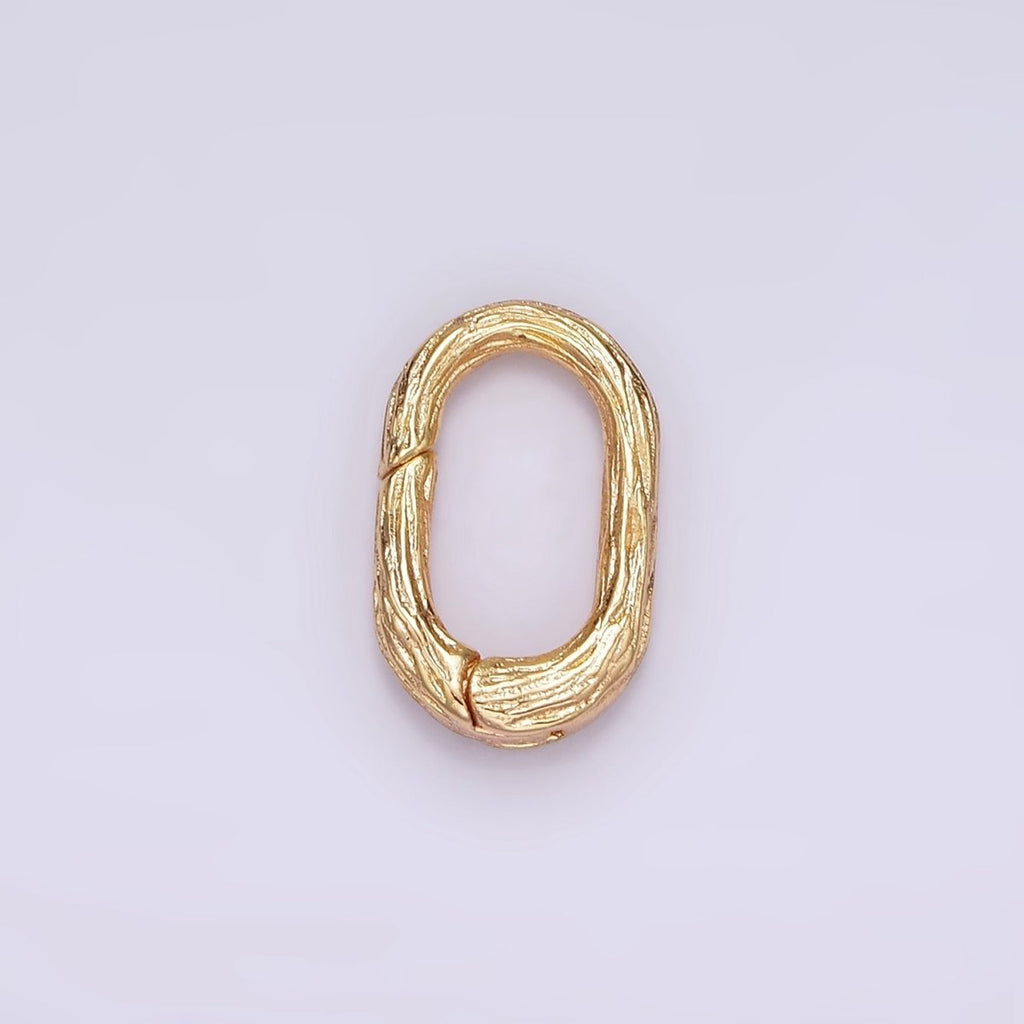 16K Gold plated 15mm Line-Textured Oblong Push Spring Gate Jewelry Findings Supply | Z-522 - DLUXCA