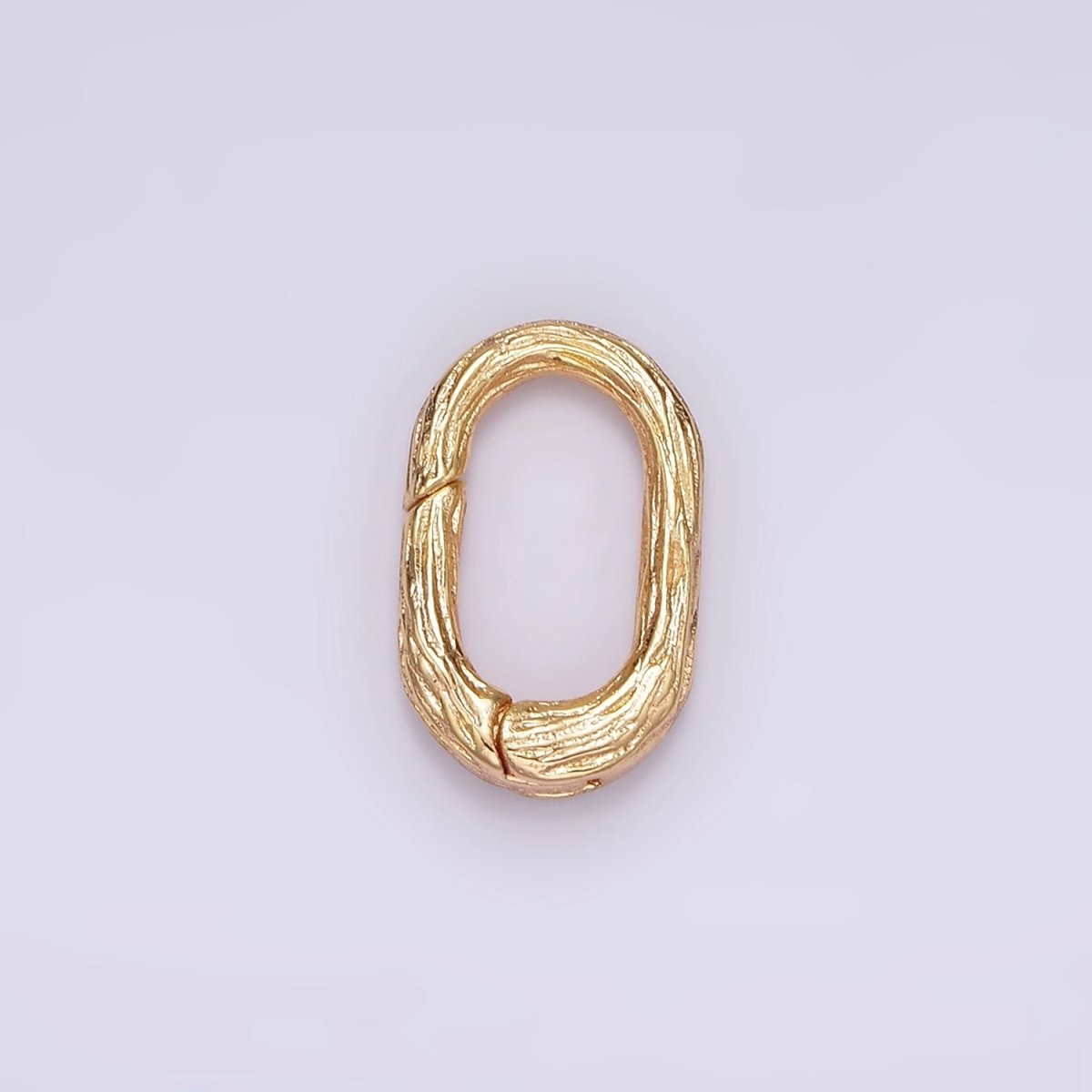16K Gold plated 15mm Line-Textured Oblong Push Spring Gate Jewelry Findings Supply | Z-522 - DLUXCA