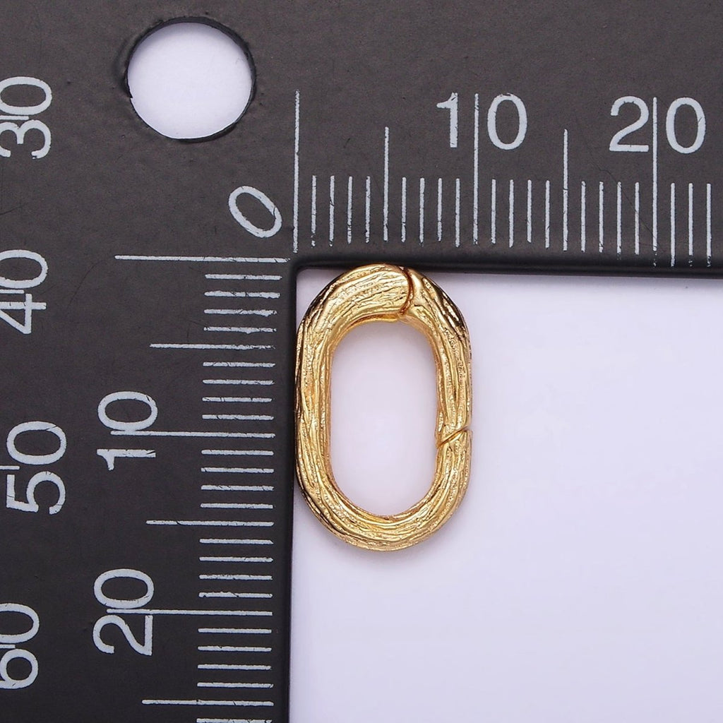 16K Gold plated 15mm Line-Textured Oblong Push Spring Gate Jewelry Findings Supply | Z-522 - DLUXCA