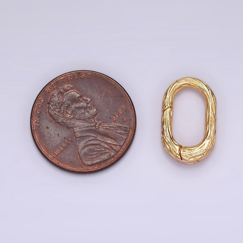 16K Gold plated 15mm Line-Textured Oblong Push Spring Gate Jewelry Findings Supply | Z-522 - DLUXCA