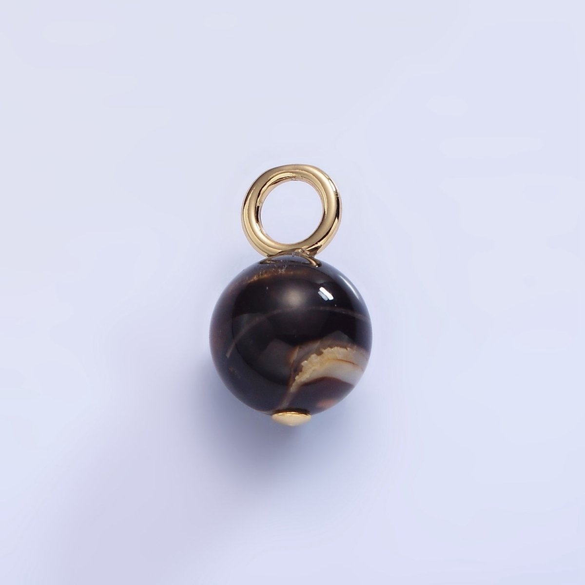 16K Gold plated 16.5mm Dark Tiger Eye Round Drop Charm | P1777 - DLUXCA