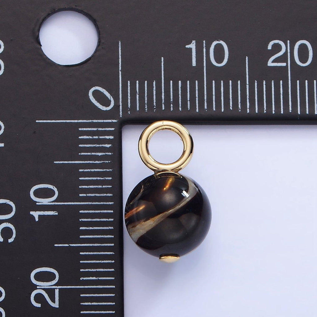 16K Gold plated 16.5mm Dark Tiger Eye Round Drop Charm | P1777 - DLUXCA