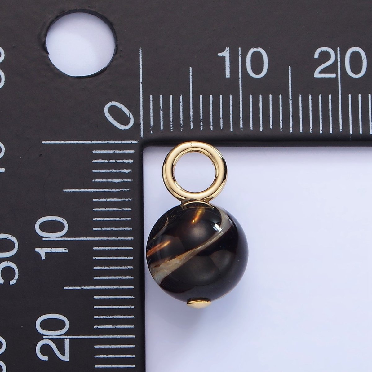 16K Gold plated 16.5mm Dark Tiger Eye Round Drop Charm | P1777 - DLUXCA