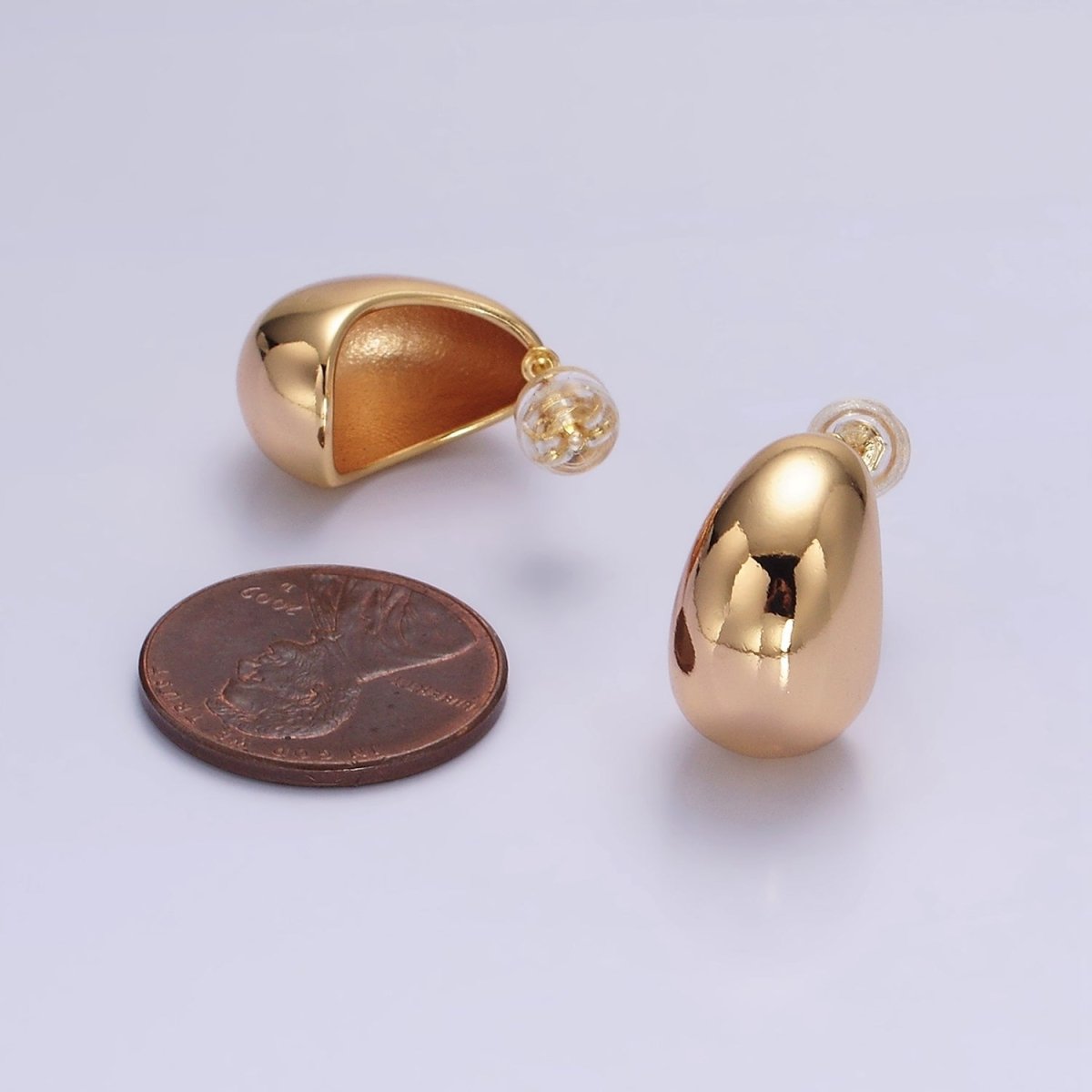16K Gold plated 16.5mm Wide Curved Dome C-Shaped Hoop Earrings | AE-895 - DLUXCA