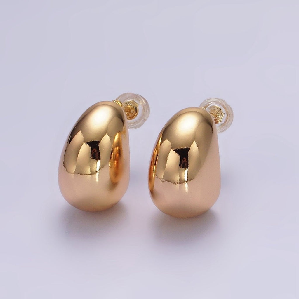 16K Gold plated 16.5mm Wide Curved Dome C-Shaped Hoop Earrings | AE-895 - DLUXCA