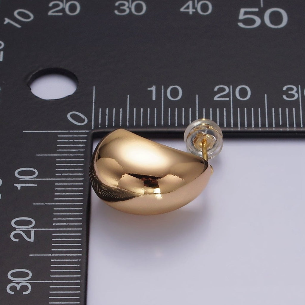 16K Gold plated 16.5mm Wide Curved Dome C-Shaped Hoop Earrings | AE-895 - DLUXCA