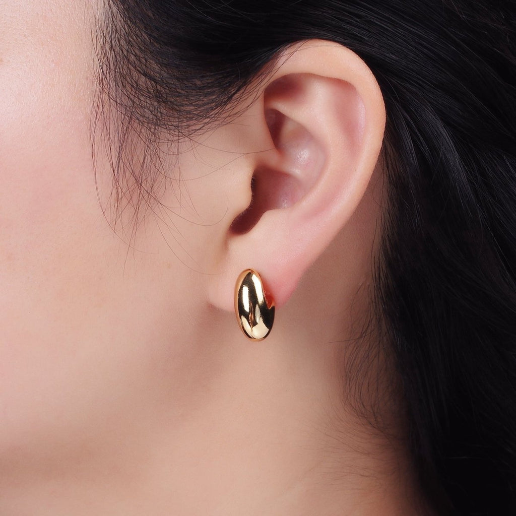 16K Gold plated 16mm Chubby J-Shaped Cartilage Hoop Earrings | AE893 - DLUXCA