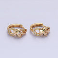 16K Gold plated 16mm Green-Eyed Panther Leopard Filigree Micro Paved Round Huggie Earrings in Silver & Gold | AB647 AB920 - DLUXCA