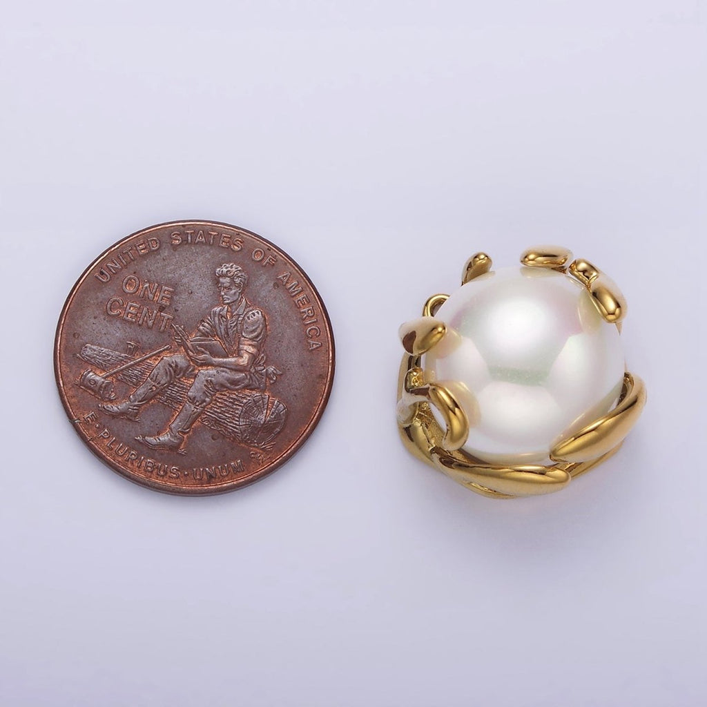 16K Gold plated 16mm White Shell Pearl Molten Drip Connector in Gold & Silver | G785