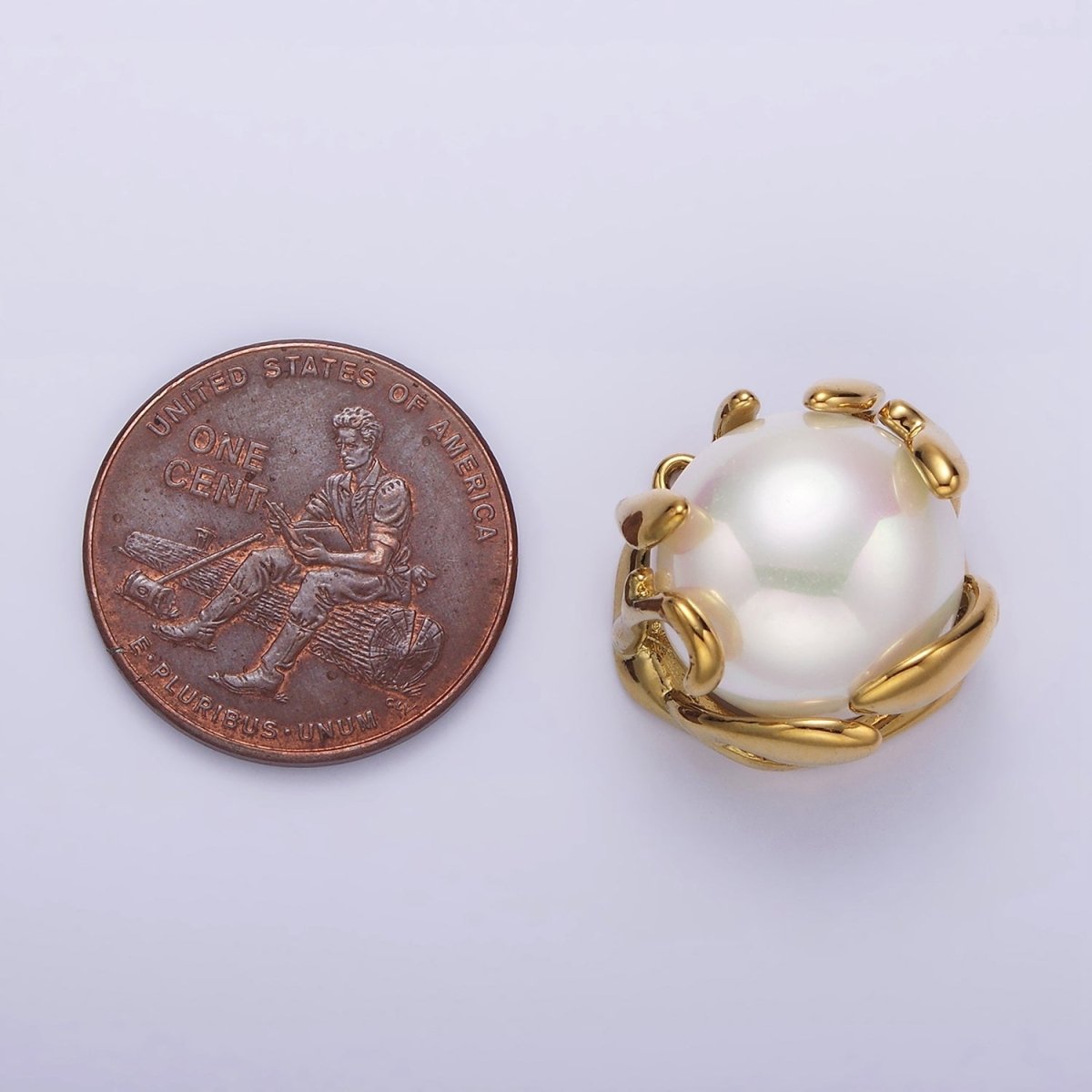 16K Gold plated 16mm White Shell Pearl Molten Drip Connector in Gold & Silver | G785