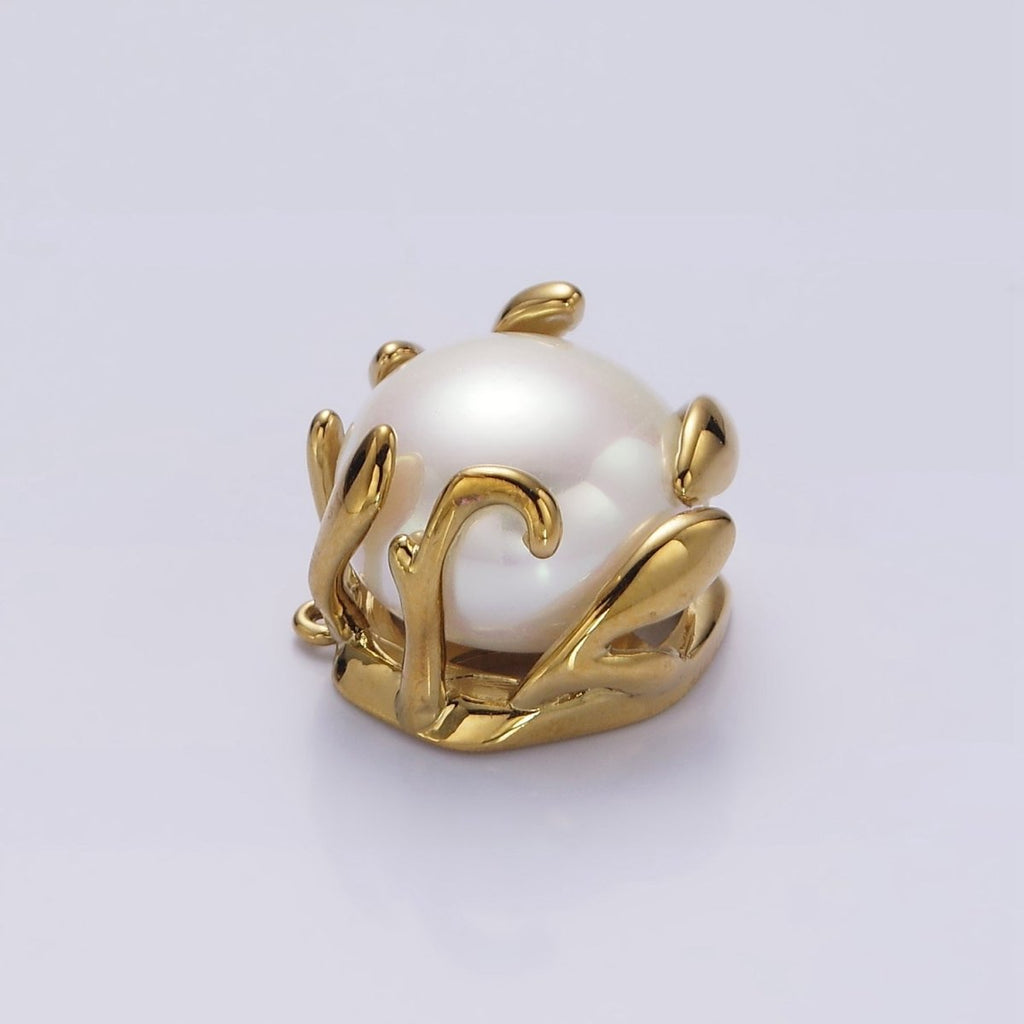 16K Gold plated 16mm White Shell Pearl Molten Drip Connector in Gold & Silver | G785