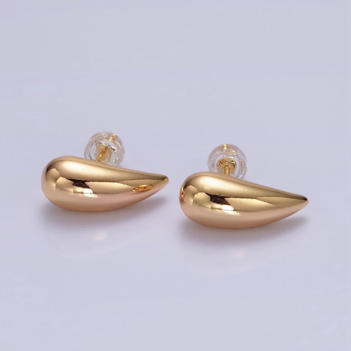 16K Gold plated 17.5mm Teardrop Dome Minimalist Stud Earrings | AE892 - DLUXCA