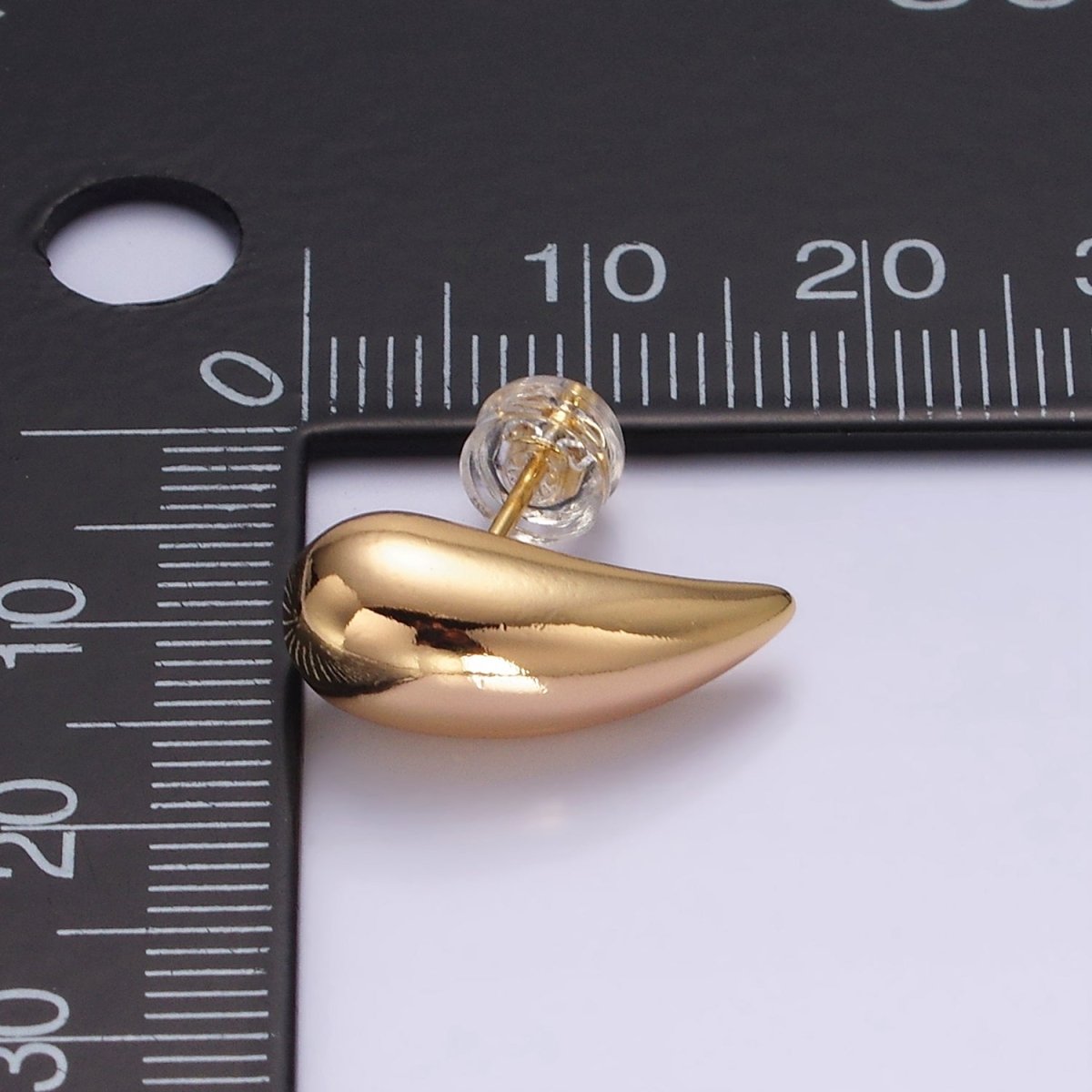 16K Gold plated 17.5mm Teardrop Dome Minimalist Stud Earrings | AE892 - DLUXCA