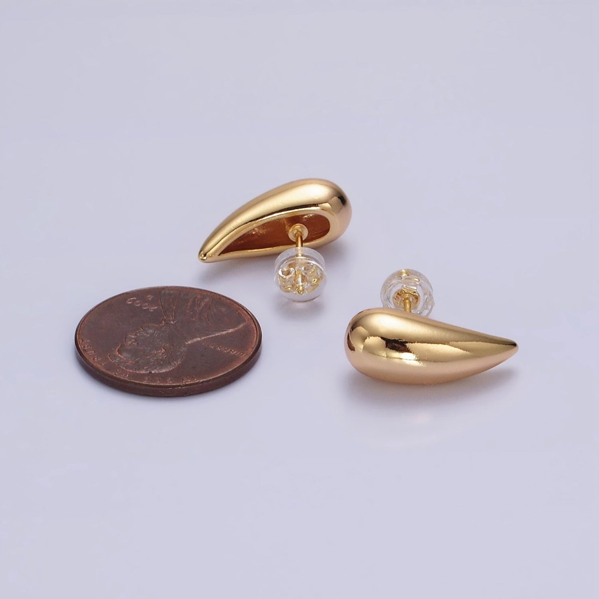16K Gold plated 17.5mm Teardrop Dome Minimalist Stud Earrings | AE892 - DLUXCA