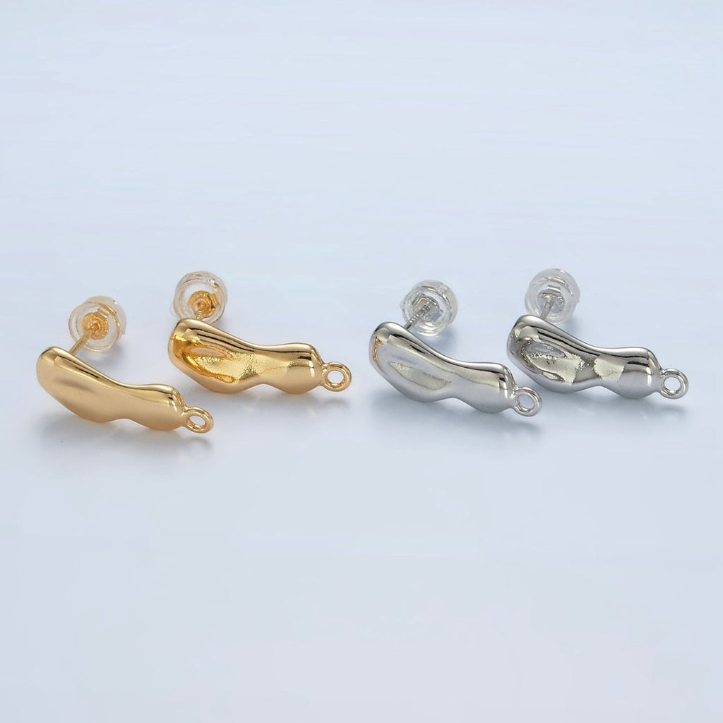 16K Gold plated 18mm Molten Drip Bar Open Loop Stud Earrings Findings in Gold & Silver | Z842 Z843
