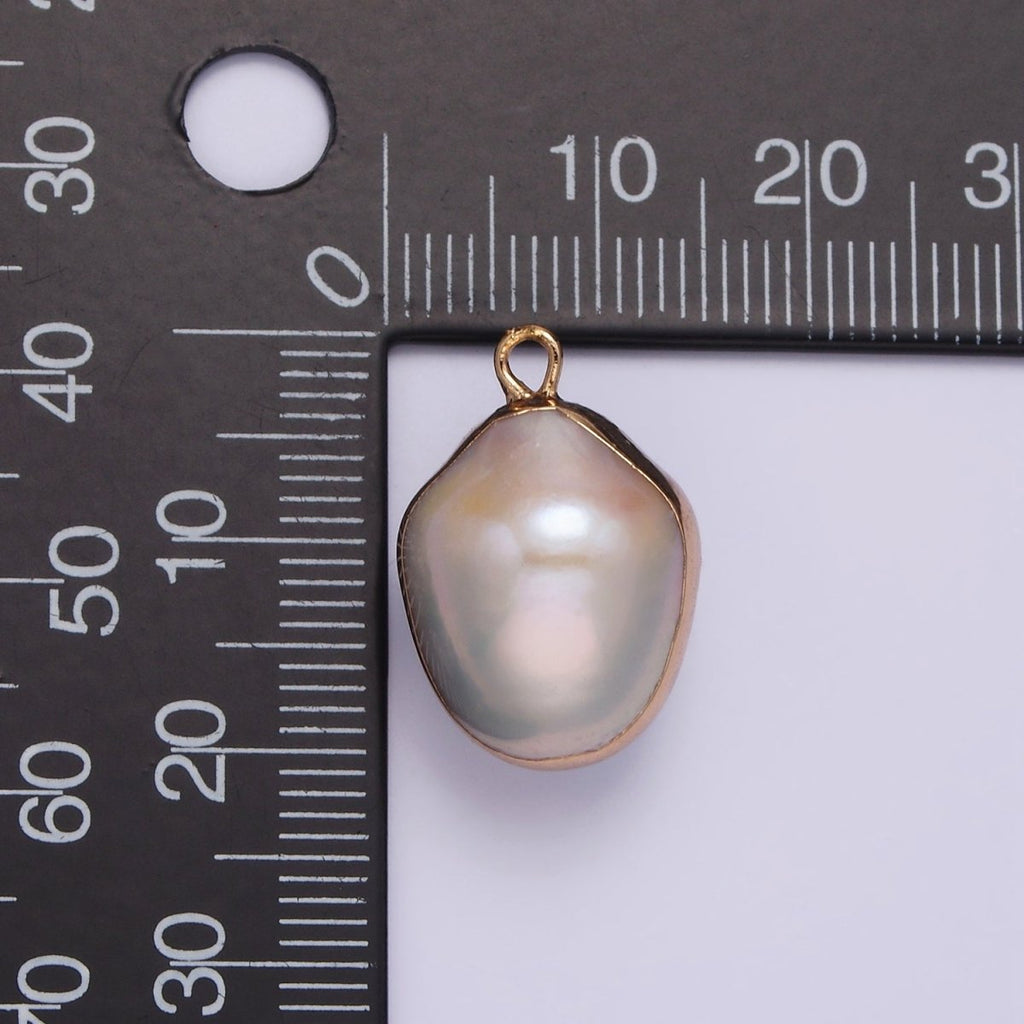16K Gold plated 19.5mm Cream Freshwater Pearl Abstract Dipped Charm | P1616 - DLUXCA
