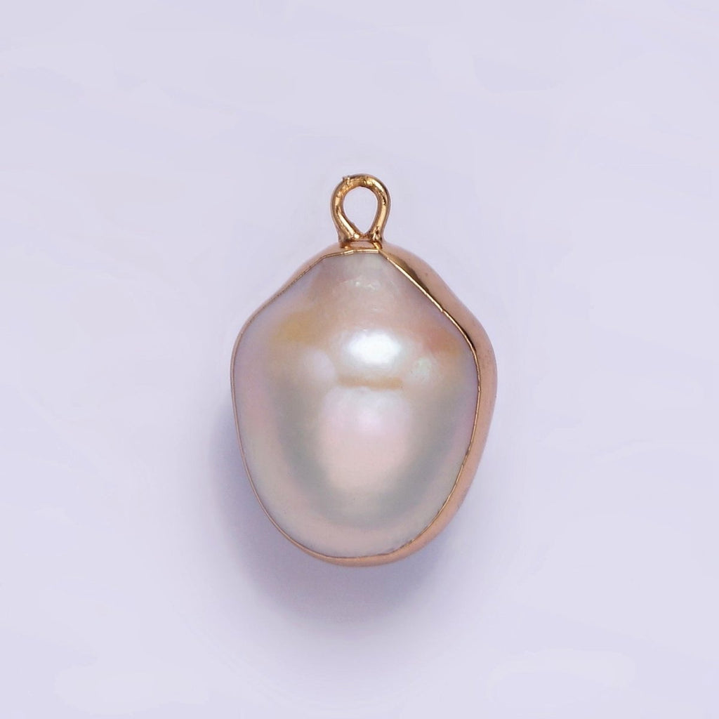 16K Gold plated 19.5mm Cream Freshwater Pearl Abstract Dipped Charm | P1616 - DLUXCA