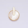 16K Gold plated 20.5mm Bar Lined Shell Pearl Round Minimalist Bezel Pendant | AA679 - DLUXCA