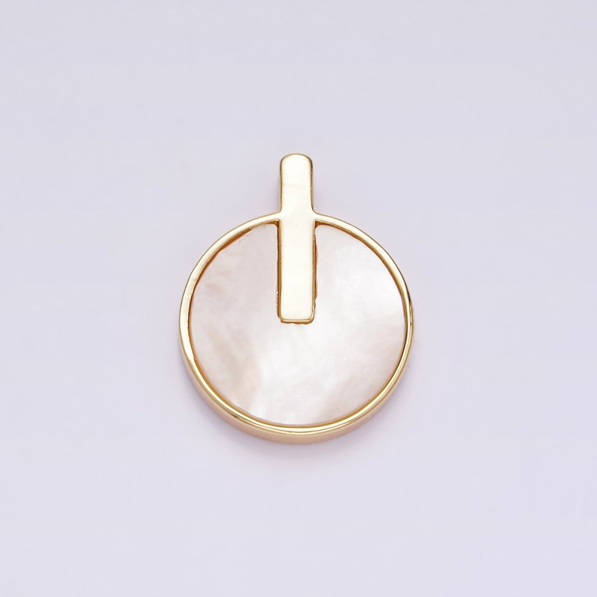 16K Gold plated 20.5mm Bar Lined Shell Pearl Round Minimalist Bezel Pendant | AA679 - DLUXCA
