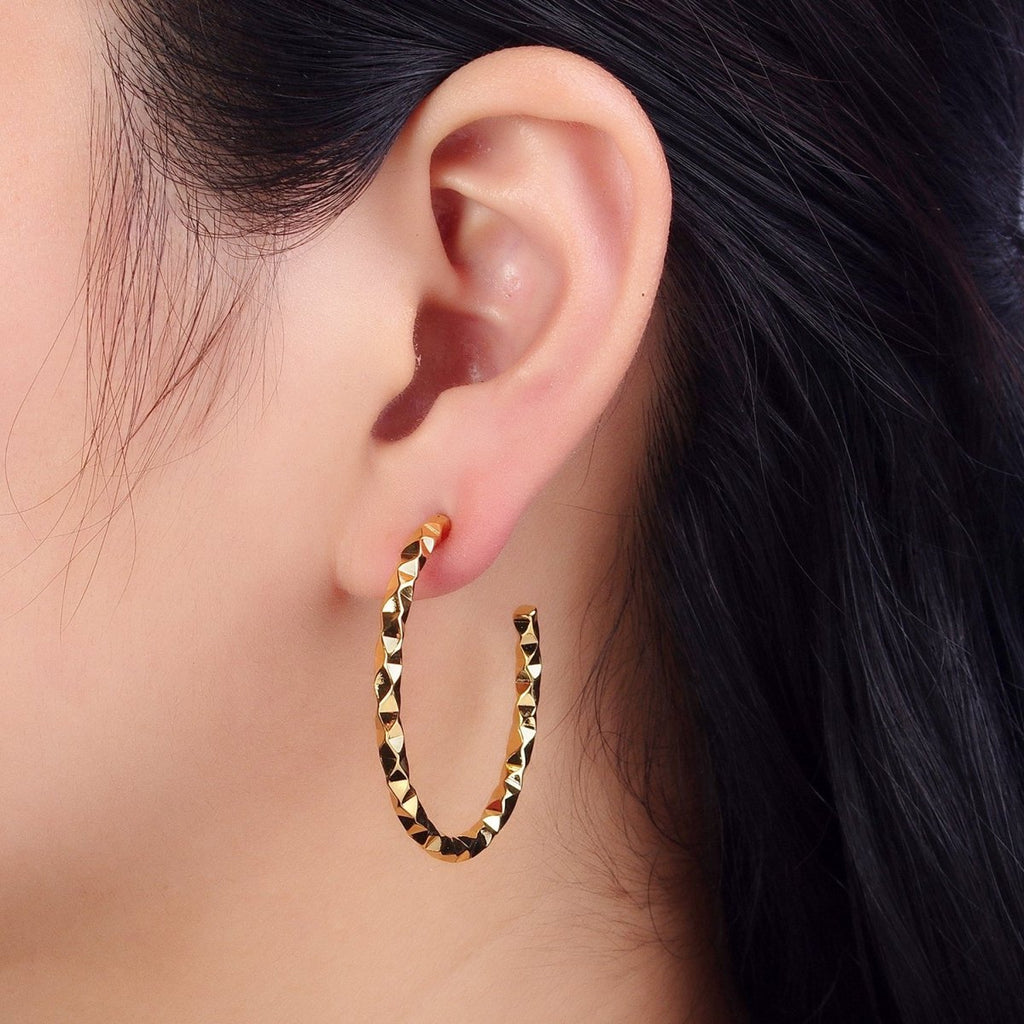 16K Gold plated 20mm, 25mm, 40mm Dented Geometric C-Shaped Hoop Earrings | AB183 AB142 AB182
