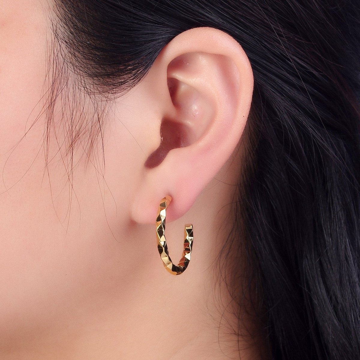 16K Gold plated 20mm, 25mm, 40mm Dented Geometric C-Shaped Hoop Earrings | AB183 AB142 AB182