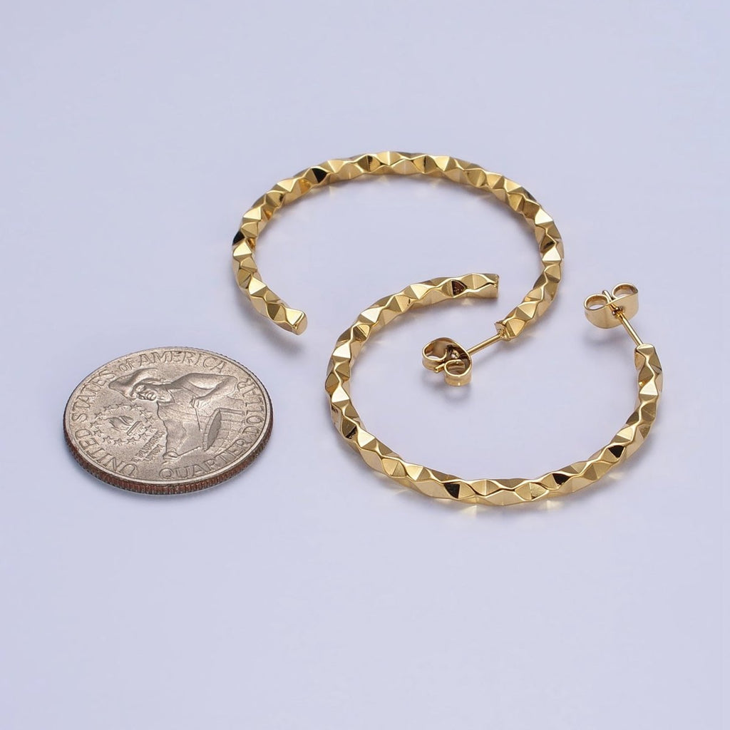 16K Gold plated 20mm, 25mm, 40mm Dented Geometric C-Shaped Hoop Earrings | AB183 AB142 AB182