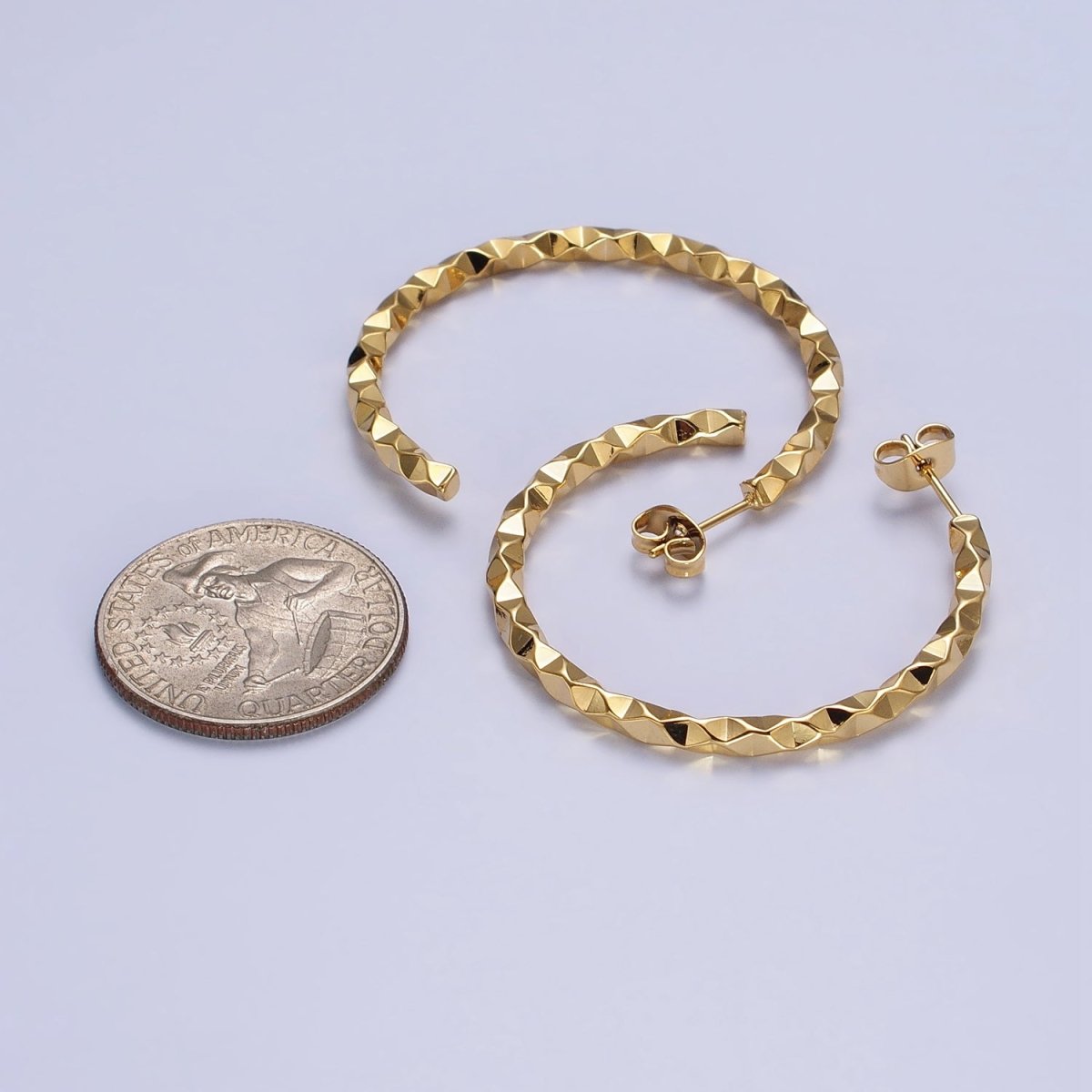 16K Gold plated 20mm, 25mm, 40mm Dented Geometric C-Shaped Hoop Earrings | AB183 AB142 AB182