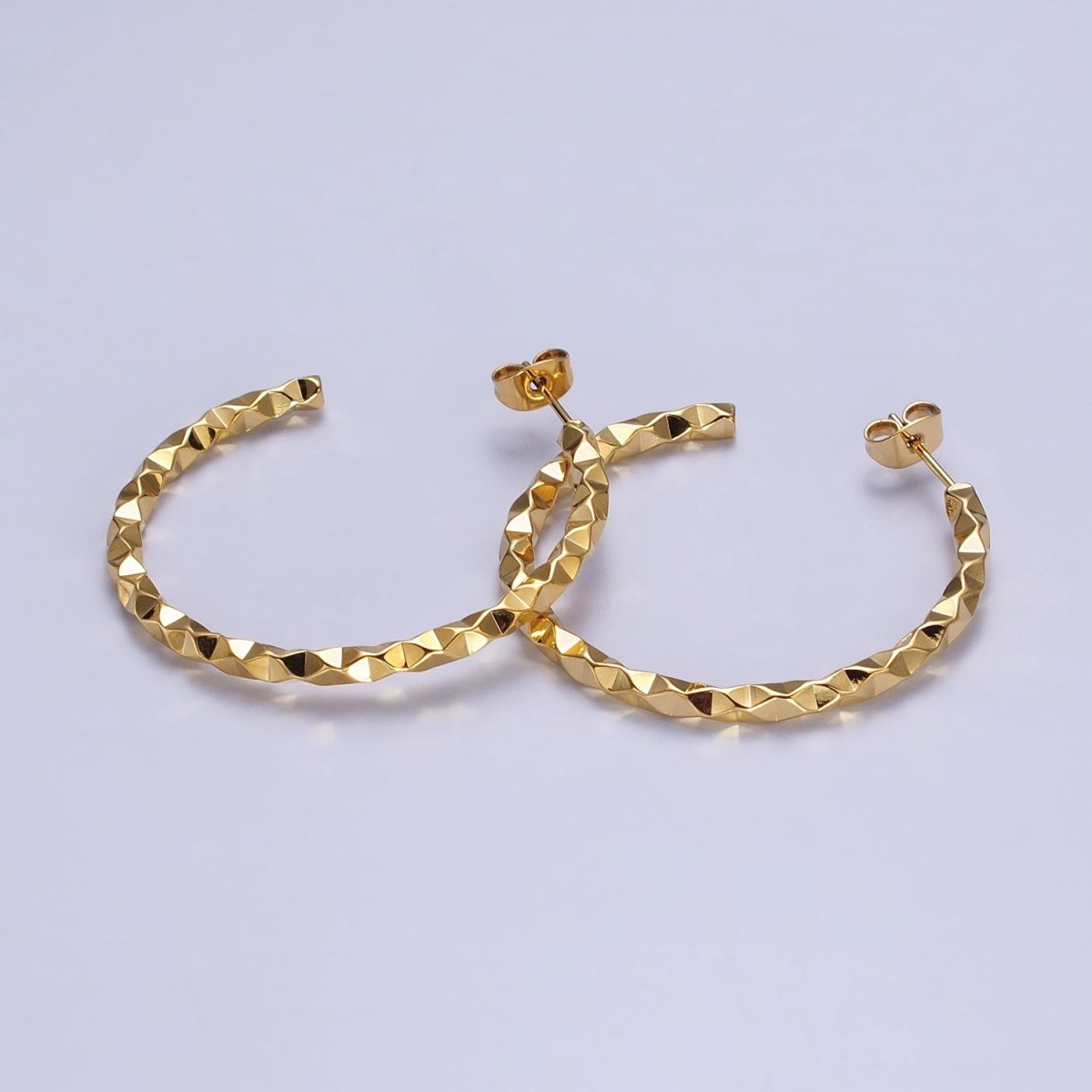 16K Gold plated 20mm, 25mm, 40mm Dented Geometric C-Shaped Hoop Earrings | AB183 AB142 AB182