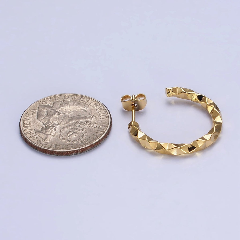 16K Gold plated 20mm, 25mm, 40mm Dented Geometric C-Shaped Hoop Earrings | AB183 AB142 AB182