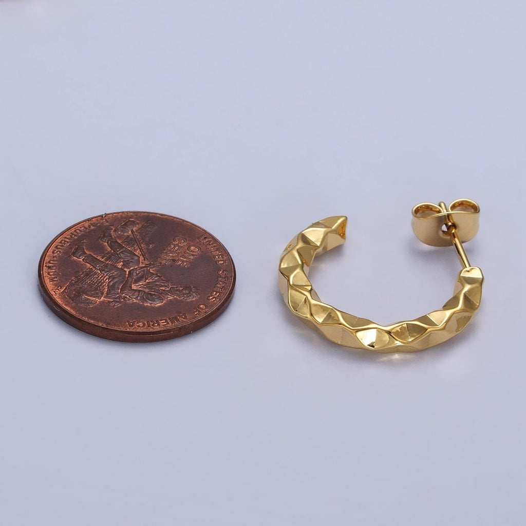 16K Gold plated 20mm, 25mm, 40mm Dented Geometric C-Shaped Hoop Earrings | AB183 AB142 AB182