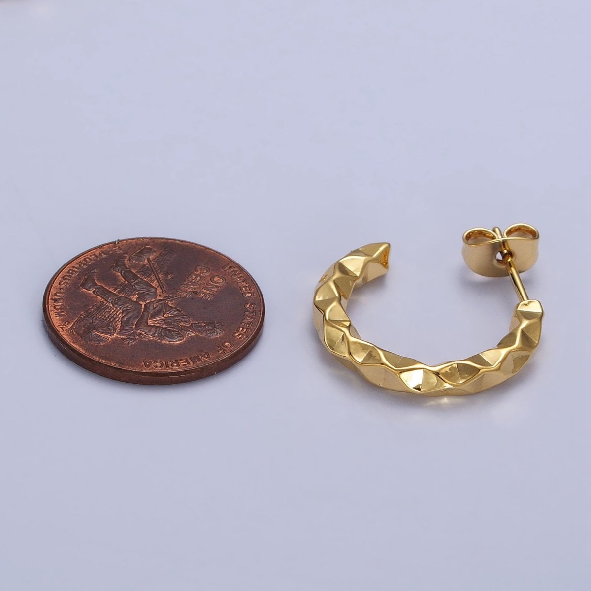 16K Gold plated 20mm, 25mm, 40mm Dented Geometric C-Shaped Hoop Earrings | AB183 AB142 AB182