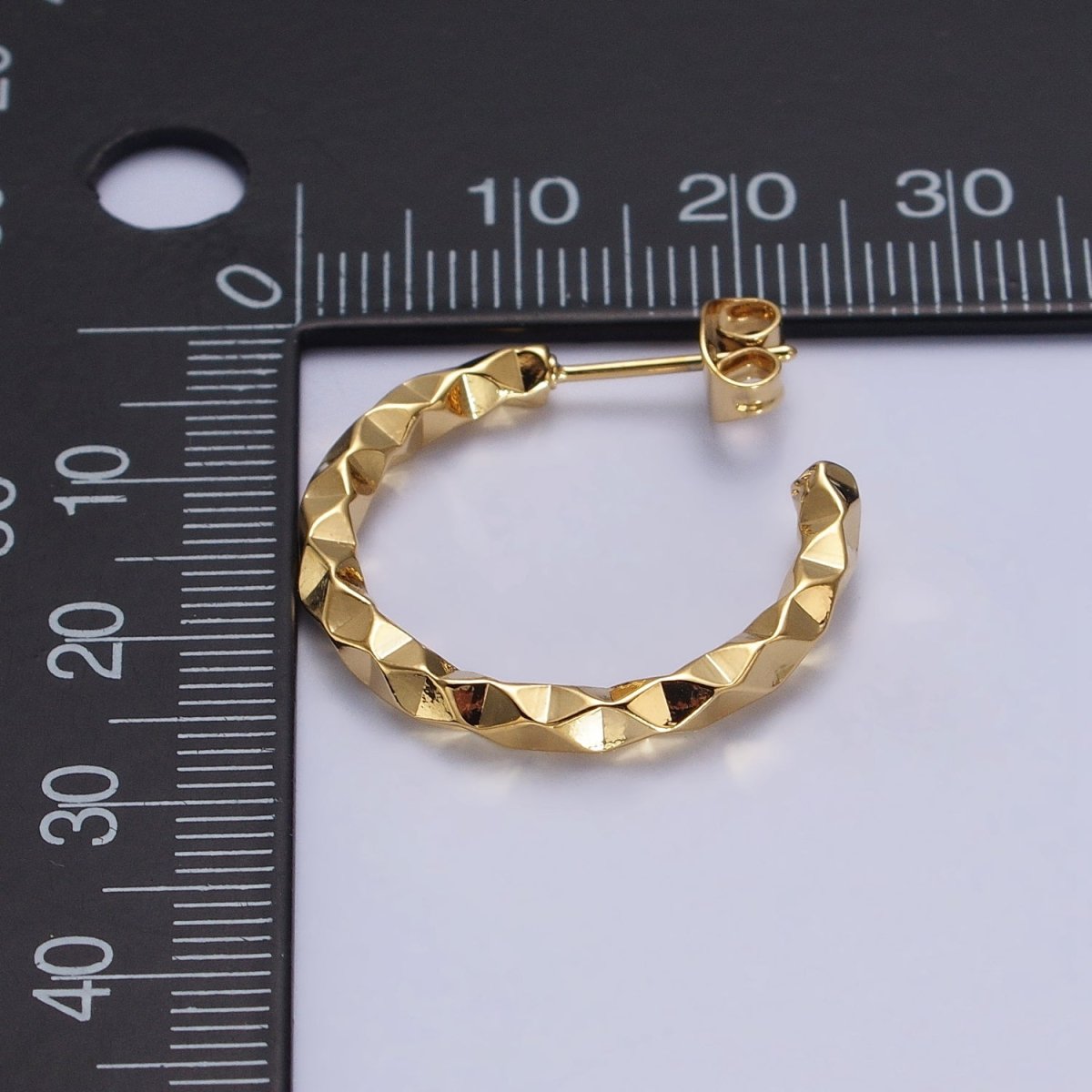 16K Gold plated 20mm, 25mm, 40mm Dented Geometric C-Shaped Hoop Earrings | AB183 AB142 AB182