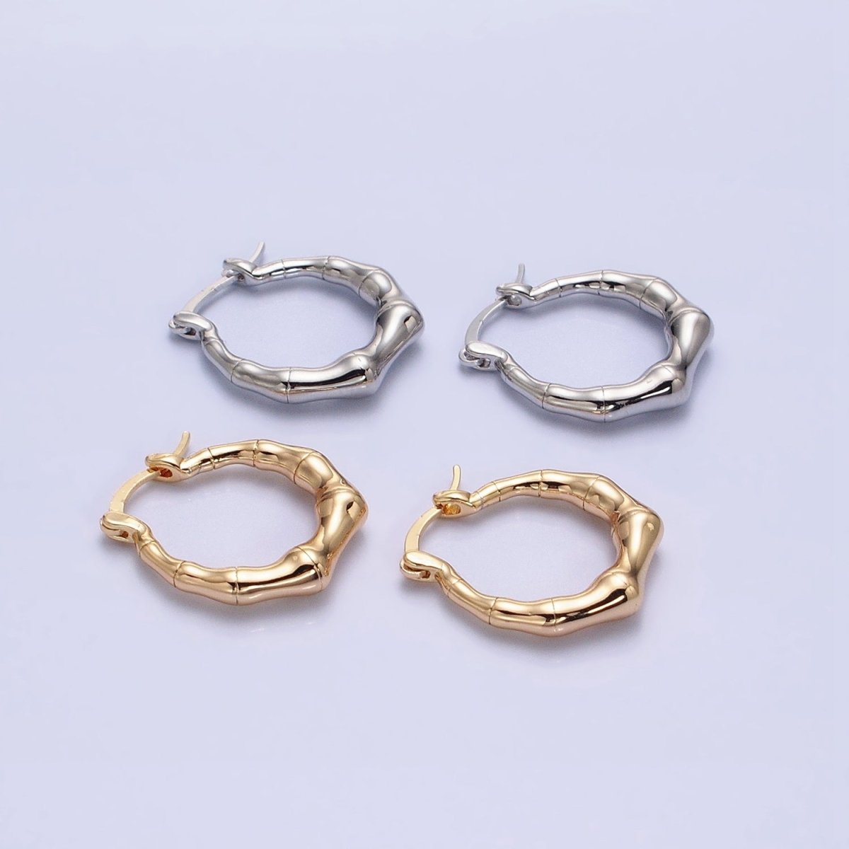 16K Gold plated 20mm Bamboo French Lock Hoop Latch Earrings in Gold & Silver | AD810 AD811
