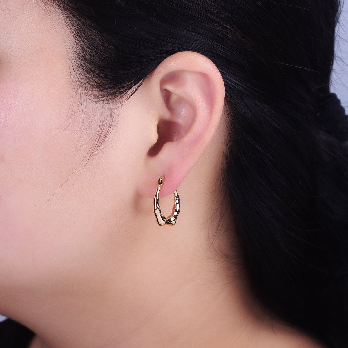 16K Gold plated 20mm Bamboo French Lock Hoop Latch Earrings in Gold & Silver | AD810 AD811